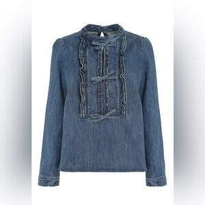 Self-Portrait Bow-Detailed Long Sleeved Denim Blouse 6 US